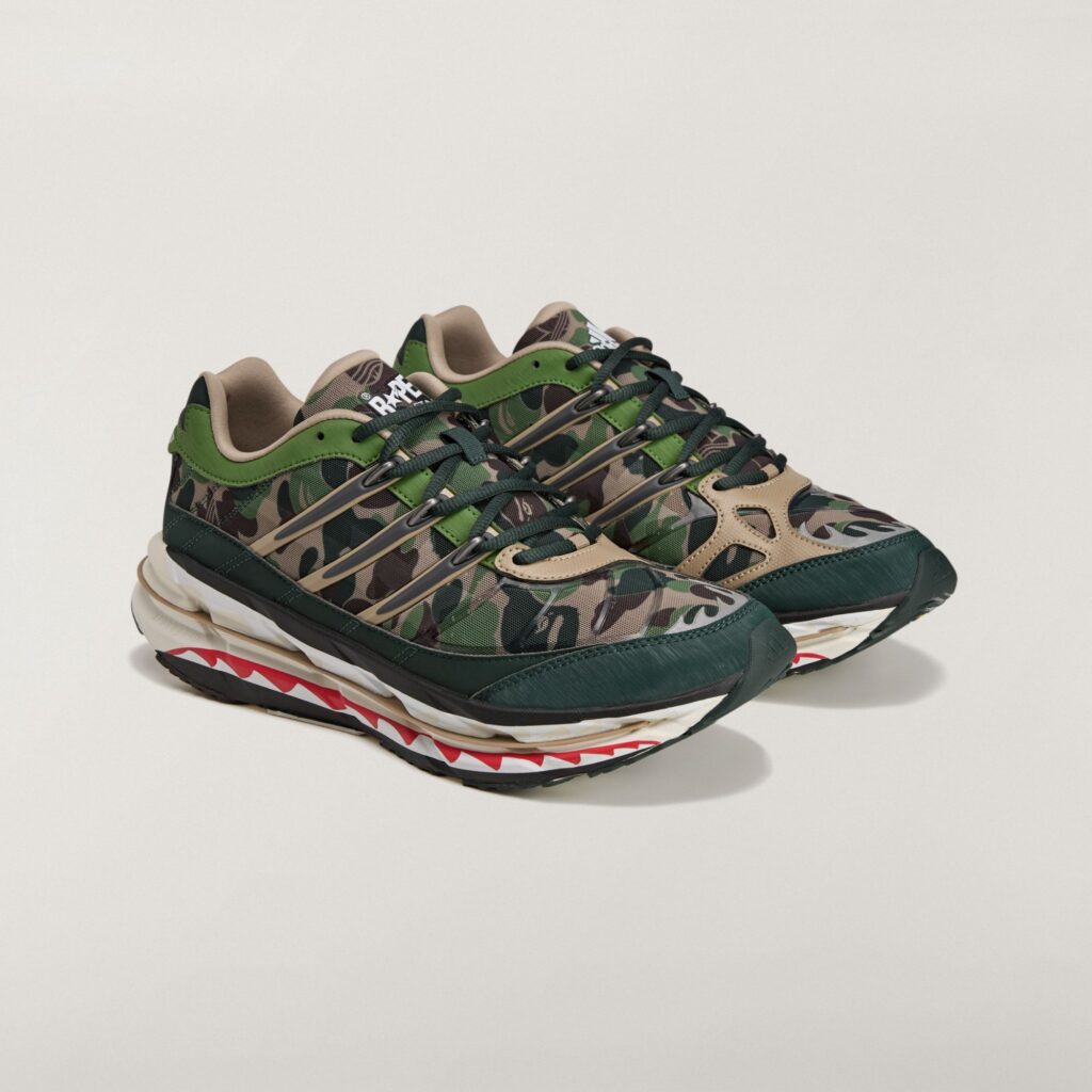 BAPE x adidas Adistar HRMY "Green Camo"
Color: Hemp/Iron Metallic/Off White
Style Code: KJ8850