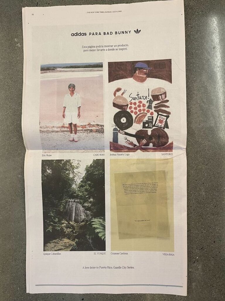 Bad Bunny x adidas Gazelle Puerto Rico City Series ad in the New York Times