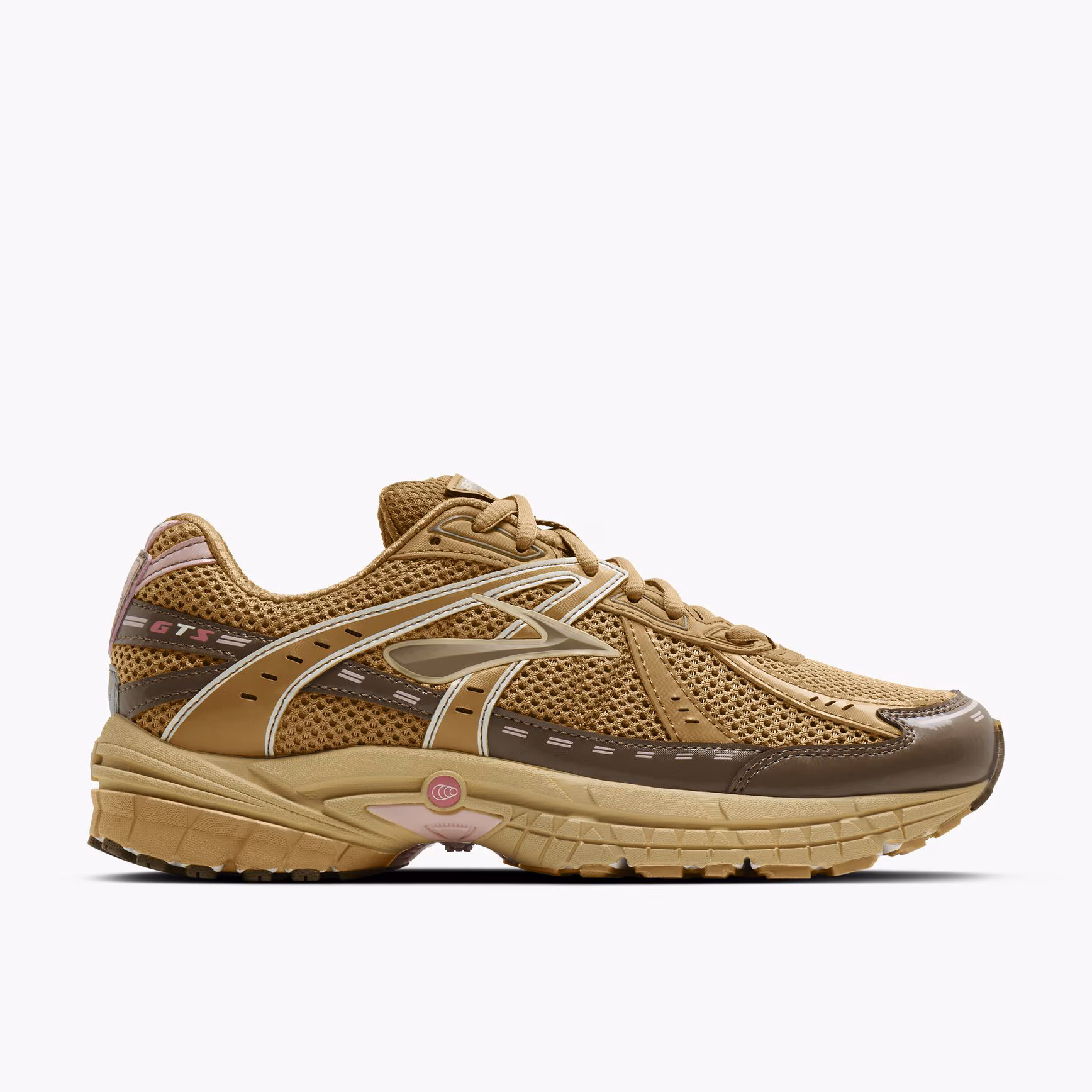 Brooks Adrenaline GTS 10 in Wood Thrush, Cub, and Soybean featuring earthy tones and a vintage-inspired running shoe silhouette.
